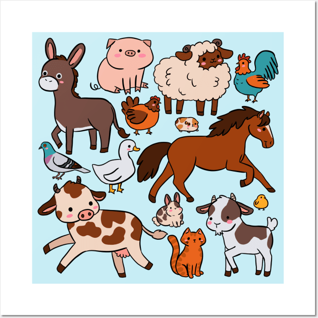 Cute farm animals illustration Wall Art by Yarafantasyart